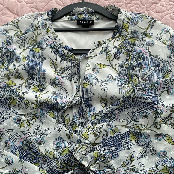 Floral Long Sleeve Tiered Midi Dress with pockets - Blue & Green Print - Picture 3 of 4